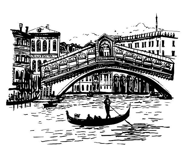 Corsi monotematici 2026/2027 dell’UTL Noale: programmi, docenti e date Disegno a china del Ponte di Rialto con una gondola