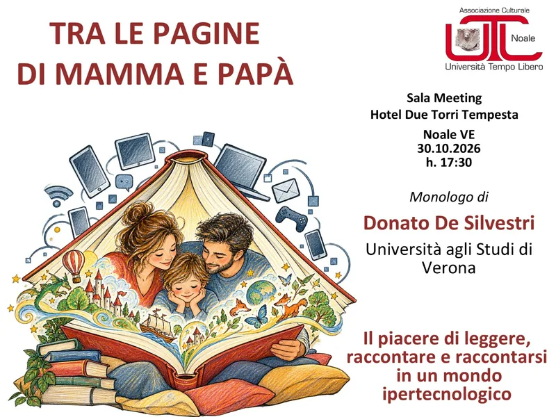 Home Locandina di “Tra le pagine di mamma e papà”, monologo di Donato De Silvestri all’UTL Noale, venerdì 30 ottobre 2026